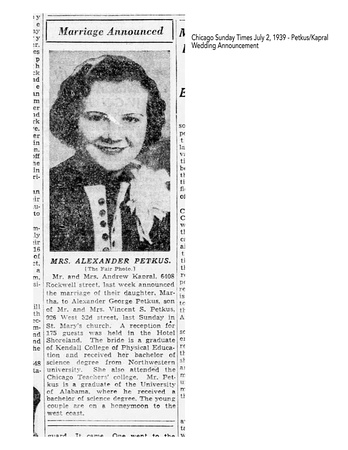 Wedding-Chicago Sunday Times July 2, 1939 - Petkus_Kapral